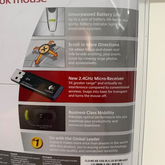 Logitech V200 Cordless Notebook Mouse With 2.4GHz Micro-Receiver NIB - Picture 5 of 6